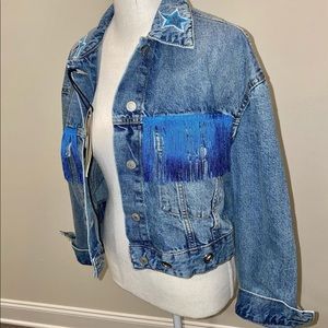 Remixed fringe / sequin Jean jacket